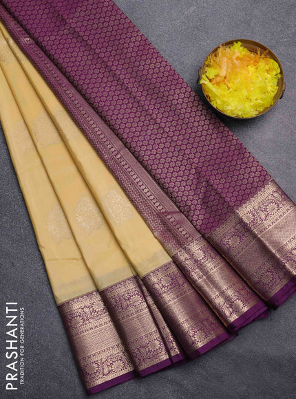 Bangalori silk saree cream and purple with allover zari woven buttas and zari woven border