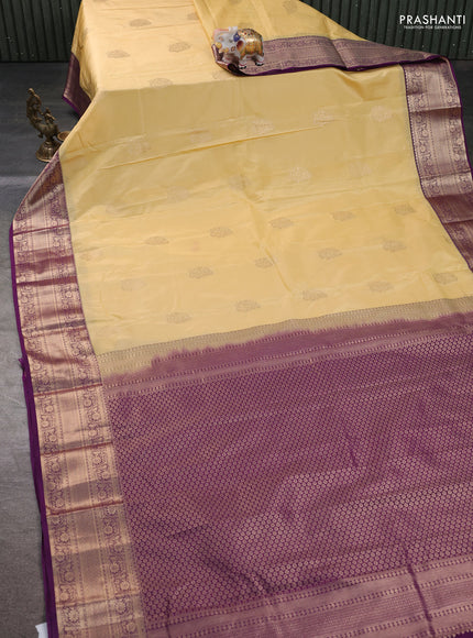 Bangalori silk saree cream and purple with allover zari woven buttas and zari woven border