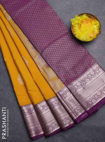 Bangalori silk saree yellow and purple with zari woven buttas and zari woven border