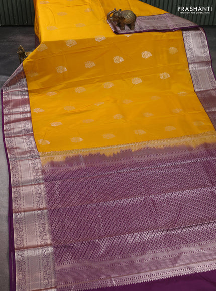 Bangalori silk saree yellow and purple with zari woven buttas and zari woven border