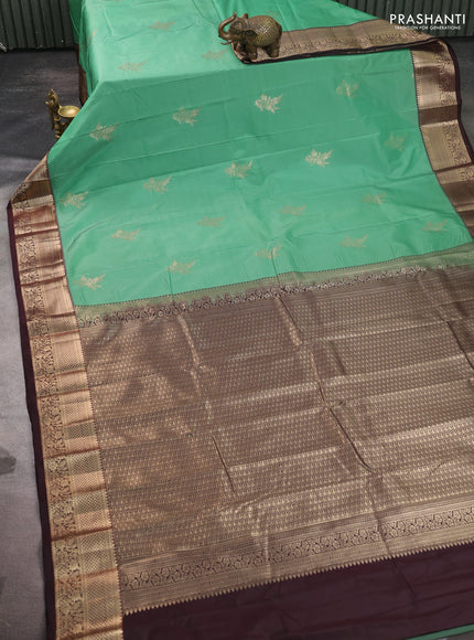 Bangalori silk saree pastel green and coffee brown with zari woven buttas and zari woven border