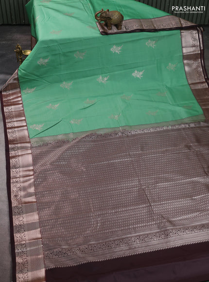 Bangalori silk saree pastel green and coffee brown with zari woven buttas and zari woven border