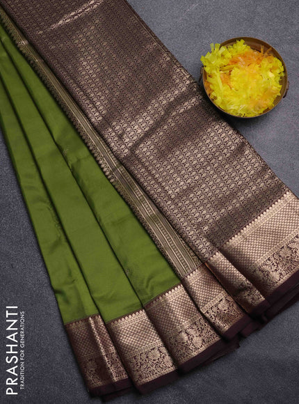 Bangalori silk saree mehendi green and coffee brown with zari woven buttas and zari woven border