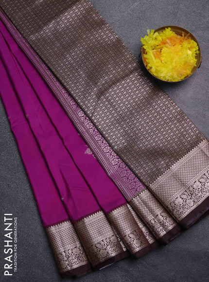 Bangalori silk saree purple and coffee brown with zari woven buttas and zari woven border