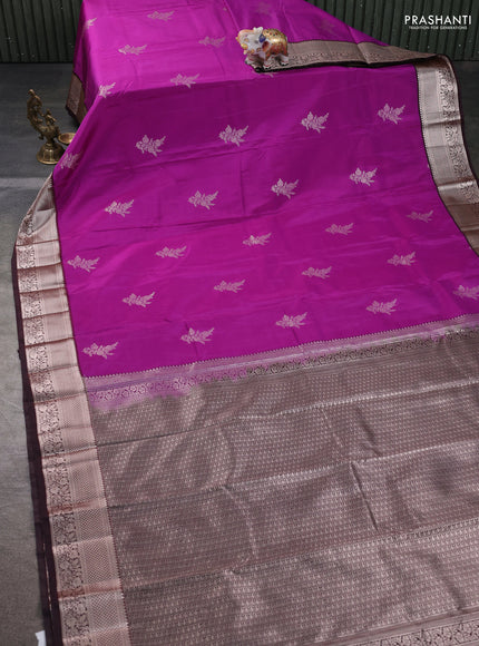 Bangalori silk saree purple and coffee brown with zari woven buttas and zari woven border