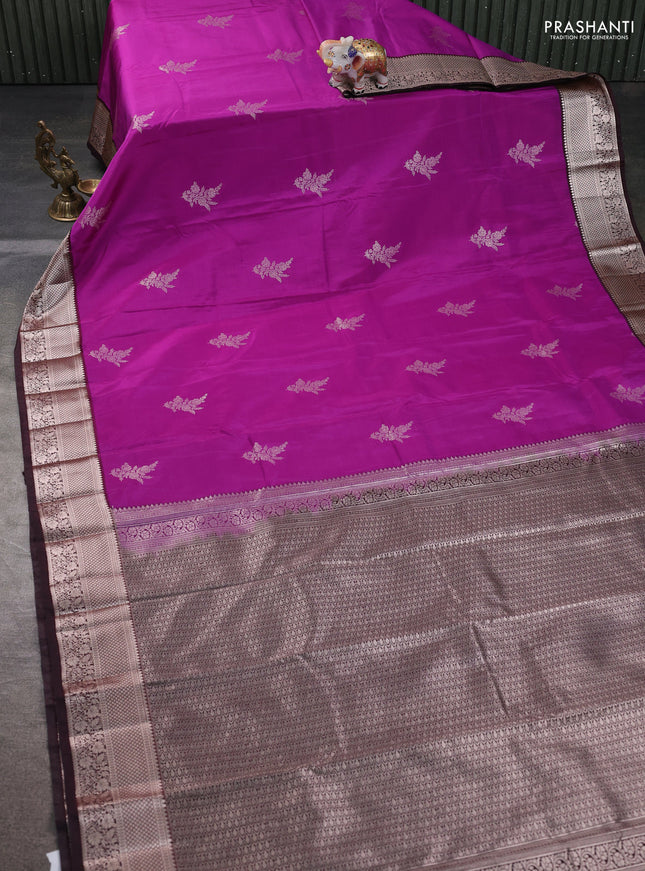 Bangalori silk saree purple and coffee brown with zari woven buttas and zari woven border