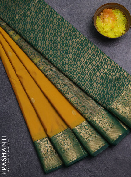 Bangalori silk saree yellow and green with zari woven buttas and zari woven border