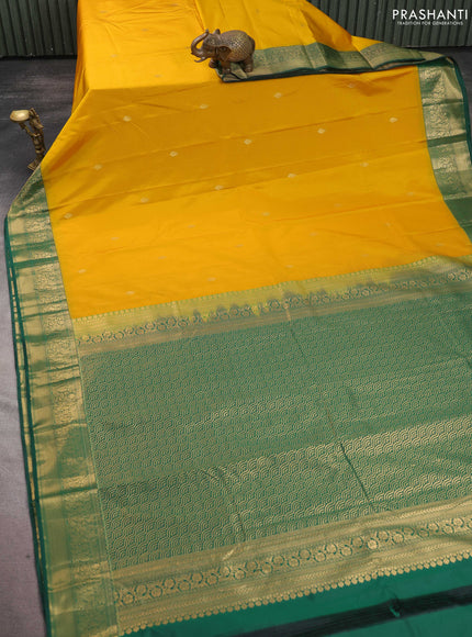 Bangalori silk saree yellow and green with zari woven buttas and zari woven border