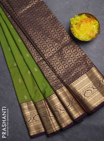 Bangalori silk saree light green and coffee brown with allover zari woven buttas and zari woven border