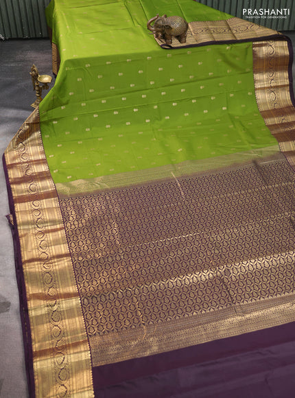 Bangalori silk saree light green and coffee brown with allover zari woven buttas and zari woven border