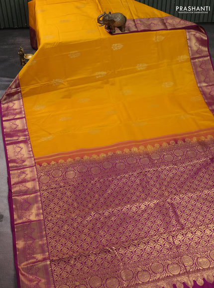 Bangalori silk saree yellow and purple with zari woven buttas and zari woven border