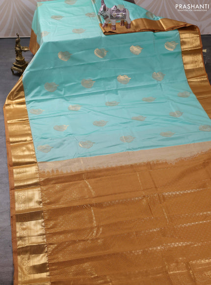 Bangalori silk saree teal blue and sandal with zari woven buttas and zari woven border