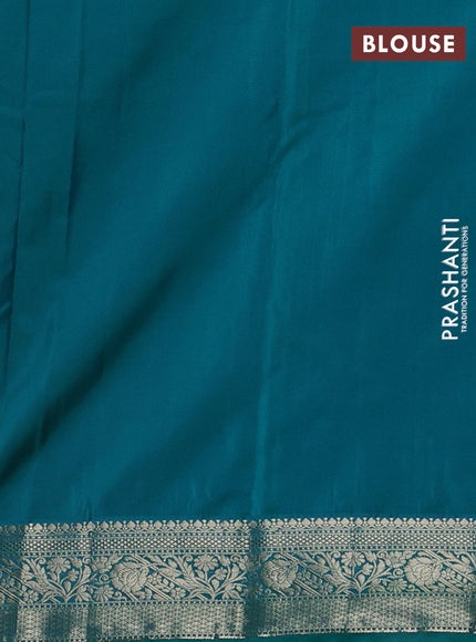 Bangalori silk saree mild peach shade and teal blue with zari woven buttas and zari woven border