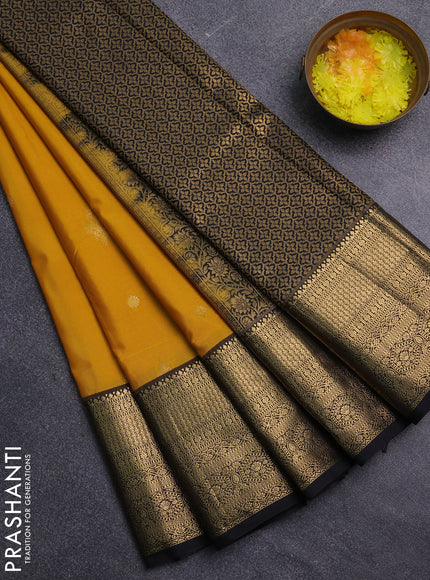 Bangalori silk saree yellow and black with zari woven buttas and zari woven border
