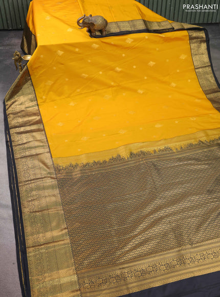 Bangalori silk saree yellow and black with zari woven buttas and zari woven border