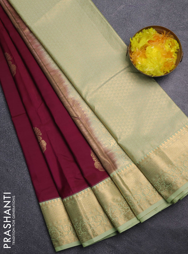 Bangalori silk saree deep maroon and pista green with zari woven buttas and zari woven border