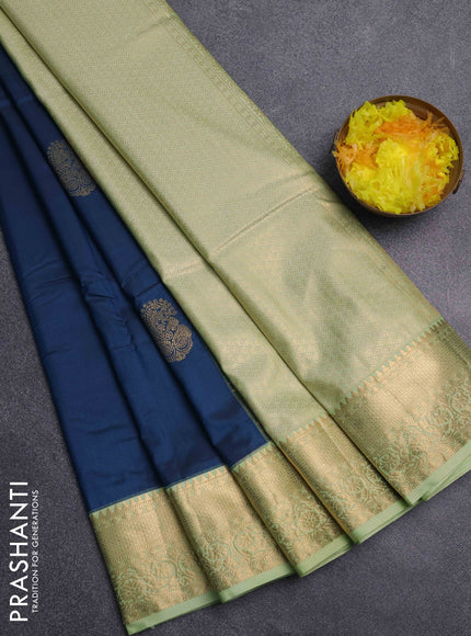 Bangalori silk saree peacock blue and pista green with zari woven buttas and zari woven border
