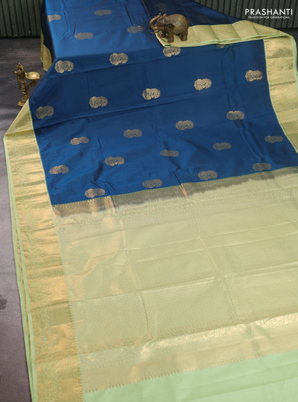 Bangalori silk saree peacock blue and pista green with zari woven buttas and zari woven border