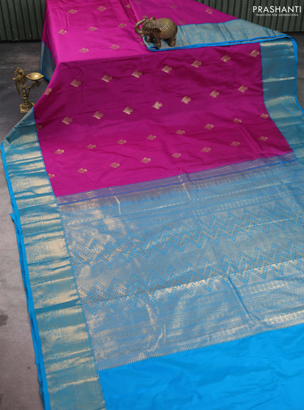 Bangalori silk saree purple and cs blue with zari woven buttas and zari woven border