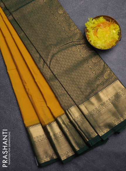 Bangalori silk saree yellow and green with zari woven buttas and zari woven border