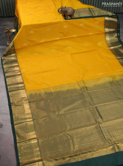 Bangalori silk saree yellow and green with zari woven buttas and zari woven border