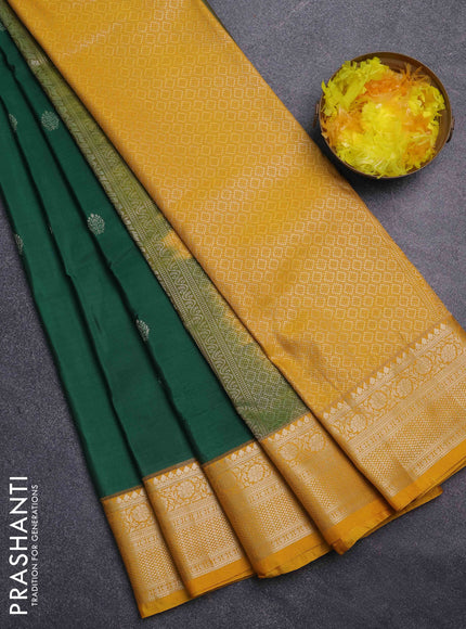 Bangalori silk saree green and yellow with zari woven buttas and zari woven border