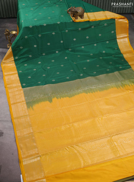 Bangalori silk saree green and yellow with zari woven buttas and zari woven border