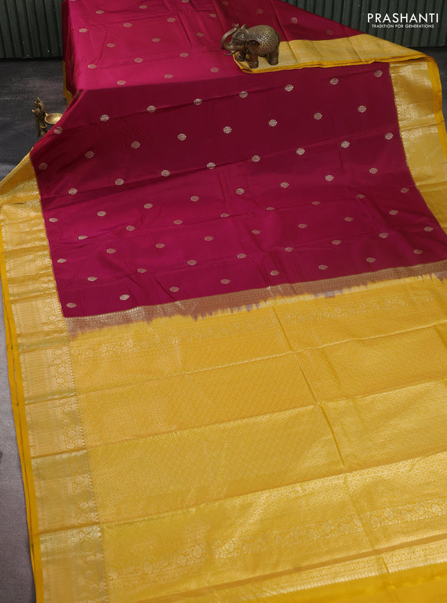 Bangalori silk saree deep purple and yellow with zari woven buttas and zari woven border