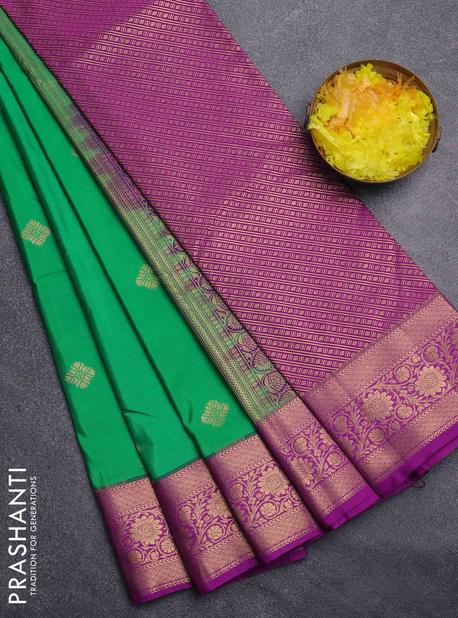 Bangalori silk saree green and purple with zari woven buttas and zari woven border