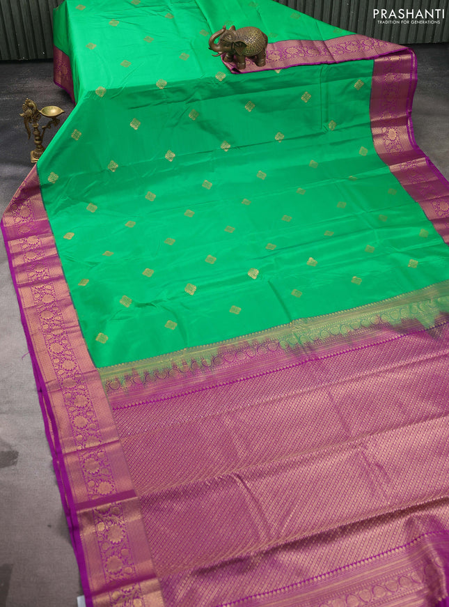 Bangalori silk saree green and purple with zari woven buttas and zari woven border