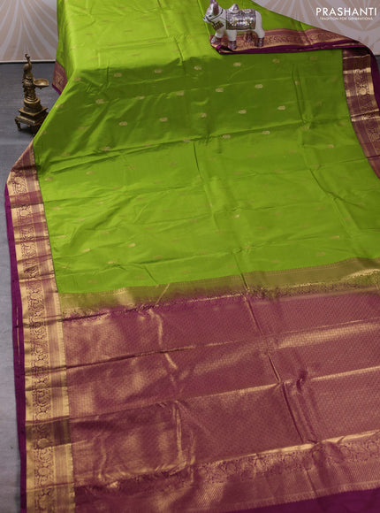 Bangalori silk saree light green and purple with zari woven buttas and zari woven border