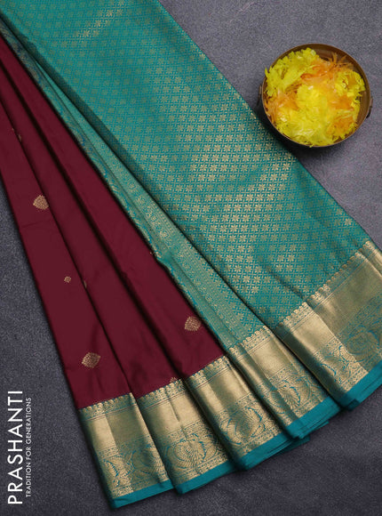 Bangalori silk saree deep maroon and teal blue with zari woven buttas and zari woven border