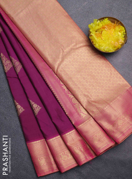 Bangalori silk saree purple and dual shade of pink with zari woven buttas and zari woven border