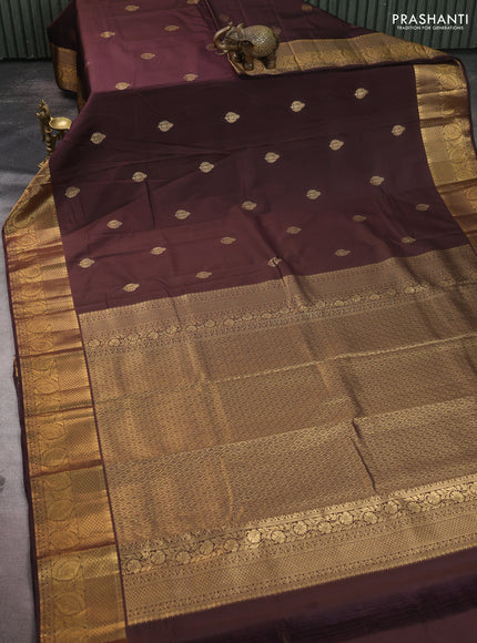 Bangalori silk saree coffee brown with zari woven buttas and zari woven border