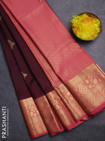Bangalori silk saree coffee brown and pink with zari woven buttas and zari woven border