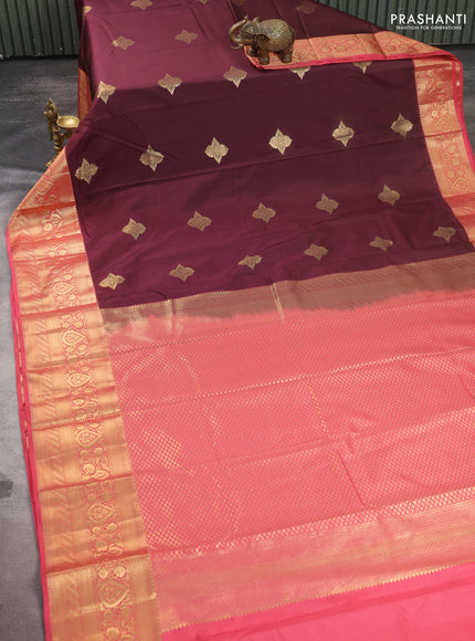 Bangalori silk saree coffee brown and pink with zari woven buttas and zari woven border