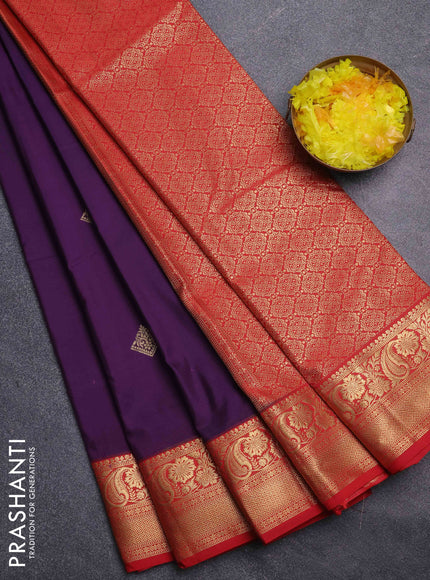 Bangalori silk saree purple and red with zari woven buttas and zari woven border