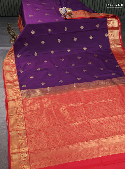 Bangalori silk saree purple and red with zari woven buttas and zari woven border