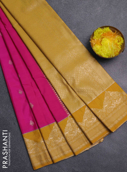 Bangalori silk saree pink and yellow with zari woven buttas and zari woven border