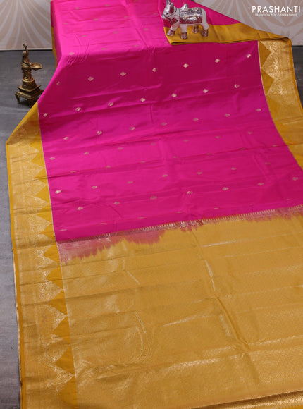 Bangalori silk saree pink and yellow with zari woven buttas and zari woven border
