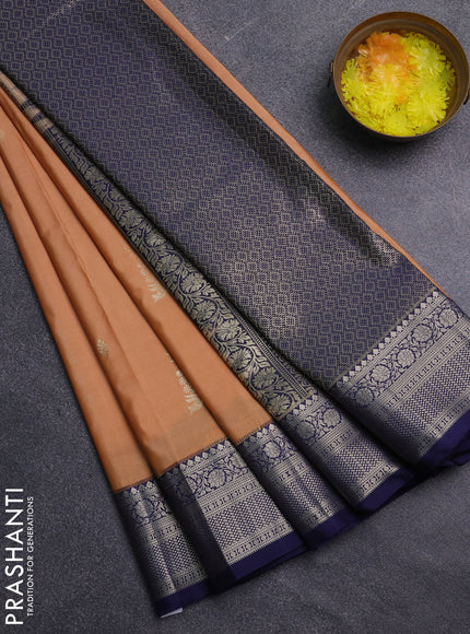 Bangalori silk saree sandal and navy blue with zari woven buttas and zari woven border