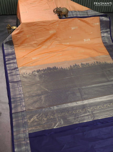 Bangalori silk saree sandal and navy blue with zari woven buttas and zari woven border