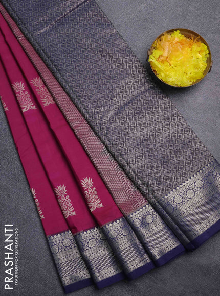 Bangalori silk saree wine shade and navy blue with zari woven buttas and zari woven border