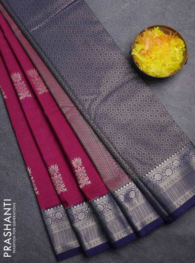 Bangalori silk saree wine shade and navy blue with zari woven buttas and zari woven border