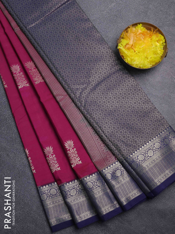 Bangalori silk saree wine shade and navy blue with zari woven buttas and zari woven border