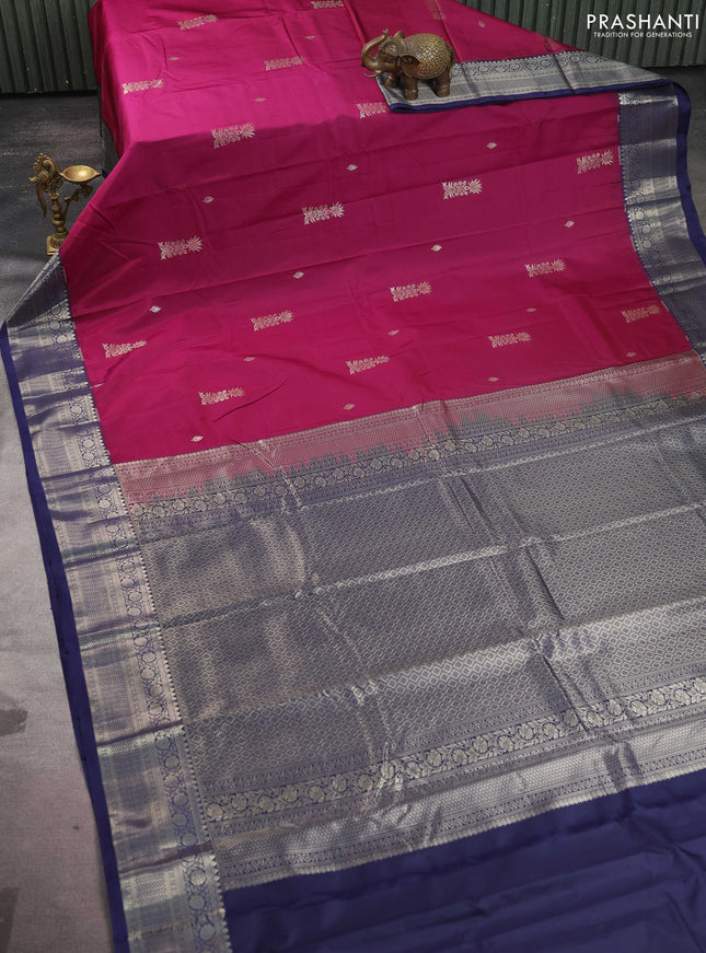 Bangalori silk saree wine shade and navy blue with zari woven buttas and zari woven border