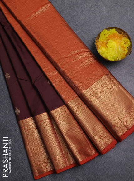 Bangalori silk saree coffee brown and rust shade with zari woven buttas and long zari woven border