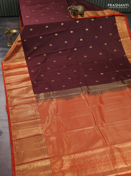 Bangalori silk saree coffee brown and rust shade with zari woven buttas and long zari woven border