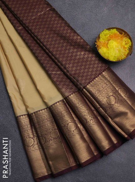 Bangalori silk saree cream and coffee brown with zari woven buttas and long zari woven border