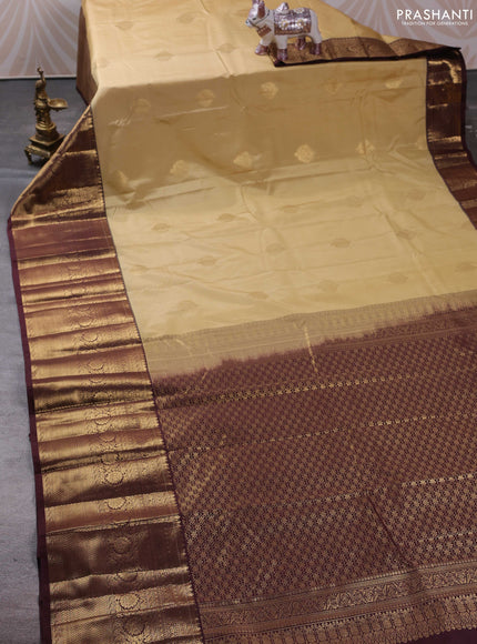 Bangalori silk saree cream and coffee brown with zari woven buttas and long zari woven border